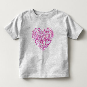 Camiseta Infantil Coração rosa para escrita manual espiral para o Di