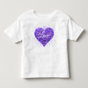 Camiseta Infantil Coração roxo cintilante, amor brilhante valentine