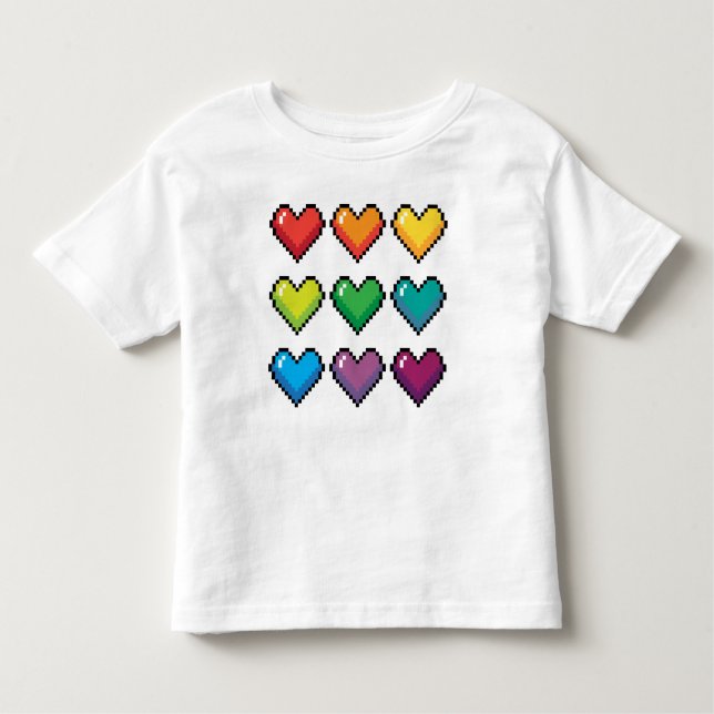 Camiseta Infantil Corações Arco-Íris Cheias - Camisa-T Novidade (Frente)