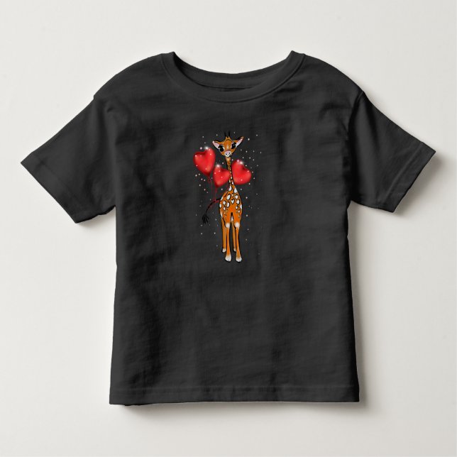Camiseta Infantil Corações de balões de namorados | desenho de giraf (Frente)
