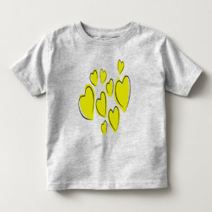 Camiseta Infantil Corações Fofos Desenhados à Mão Amarelo Ousado Doo