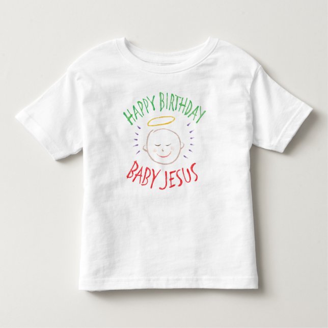 Camiseta Infantil Cores Feliz Aniversário Feliz Jovem Jesus Religios (Frente)