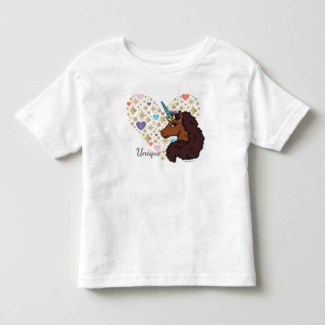 Camiseta Infantil Córnio Afro | Coração Único Desenho (Frente)