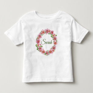 Camiseta Infantil Coroa floral rosa e verde personalizada
