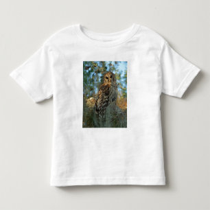 Camiseta Infantil Coruja-barreada empoleirada em algum Musgo Espanho