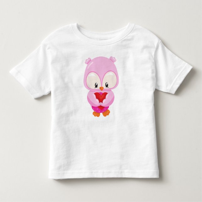 Camiseta Infantil Coruja Bonita, Coruja, Coruja Apaixonada, Corações (Frente)