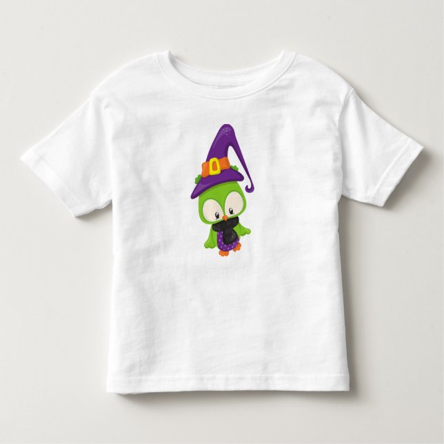 Camiseta Infantil Coruja das Halloween, Coruja Bonita, Coruja Verde, (Frente)