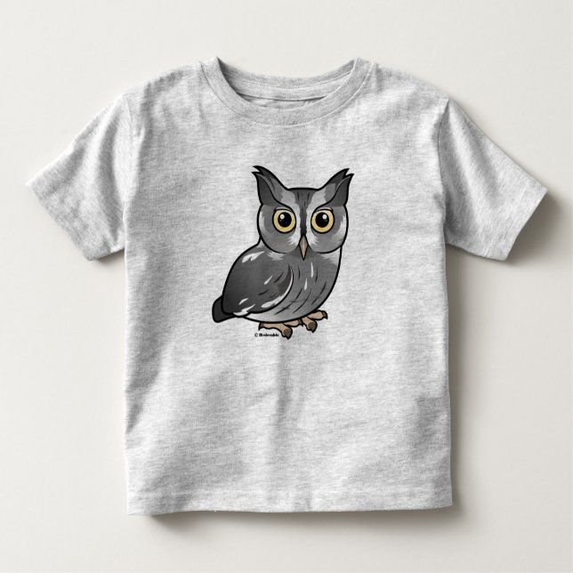 Camiseta Infantil Coruja de Screech oriental (fase cinzenta) (Frente)
