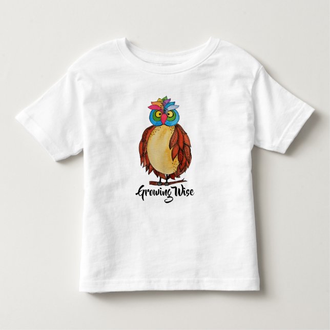 Camiseta Infantil Coruja Mágica Com Penas Arco-Íris (Frente)