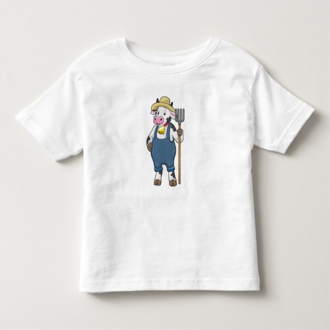 Camiseta Infantil Cow as Farmer with Pitchfork (Frente)