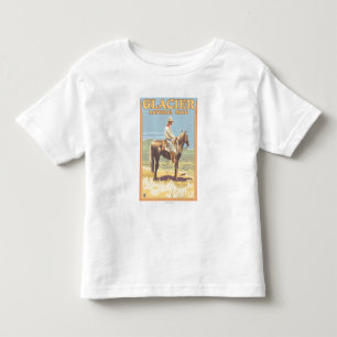 Camiseta Infantil Cowboy em Horseback - Parque Nacional Glacier,
