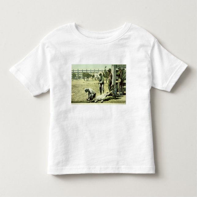 Camiseta Infantil Cowboys americanos branding um vitelo, c.1900 (fot (Frente)