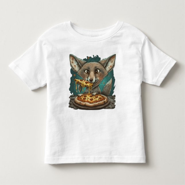 Camiseta Infantil Coyote engraçado comendo pizza (Frente)