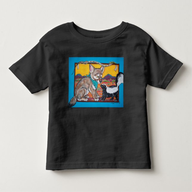 Camiseta Infantil Coyote Pup e Skunk Southwest Willife Humorous (Frente)