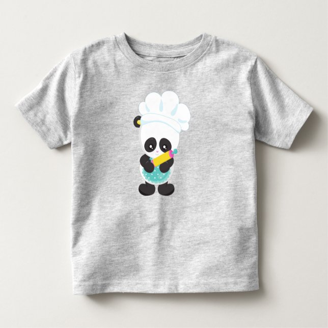Camiseta Infantil Cozinhar Panda, Baking Panda, Apron, Rolling Pin (Frente)