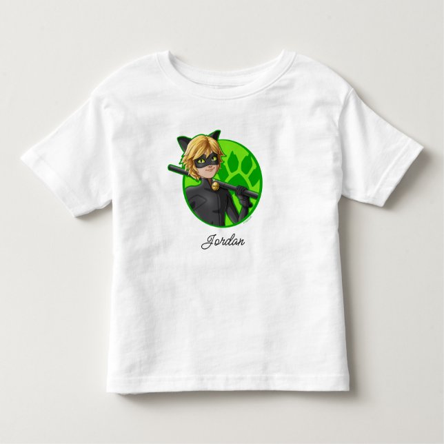 Camiseta Infantil Crachá Verde do Cat Noir (Frente)