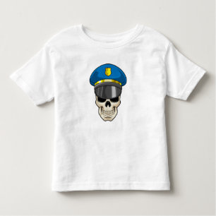 Camiseta Infantil Crânio como policial com chapéu policial