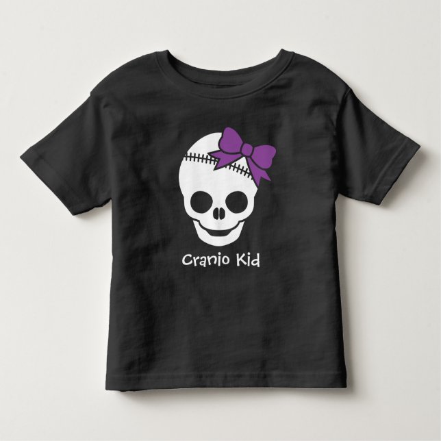 Camiseta Infantil Cranio Kid Girl Skull com Arco roxo (Frente)