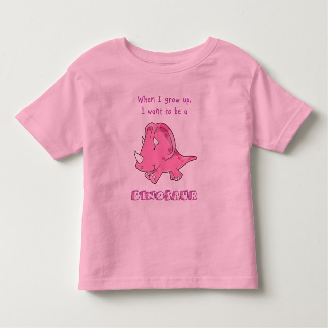 Camiseta Infantil cresça acima o rosa do dinossauro (Frente)