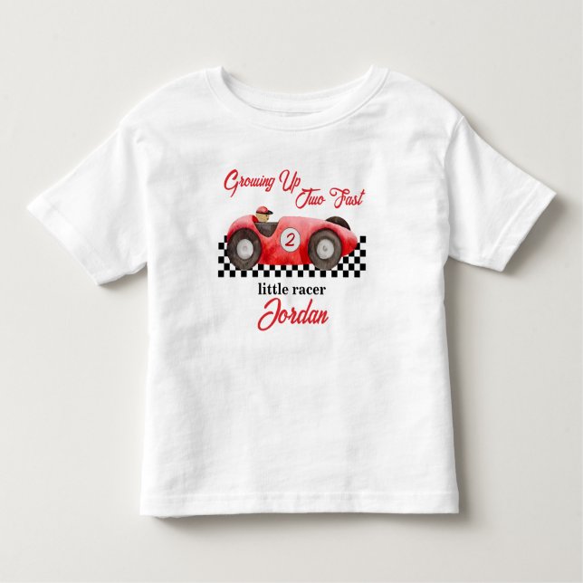 Camiseta Infantil Crescendo Dois Carro de Corrida Vermelho Rápido An (Frente)