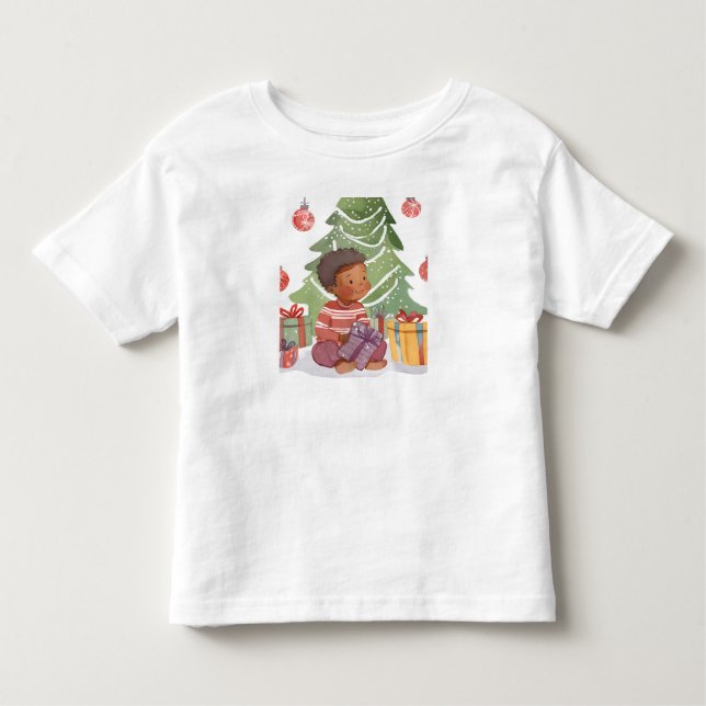 Camiseta Infantil Criança africana-americana no natal (Frente)