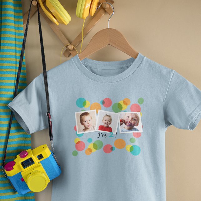 Camiseta Infantil Criança de Aniversário Fotos e Bolinhas Personaliz (Criador carregado)