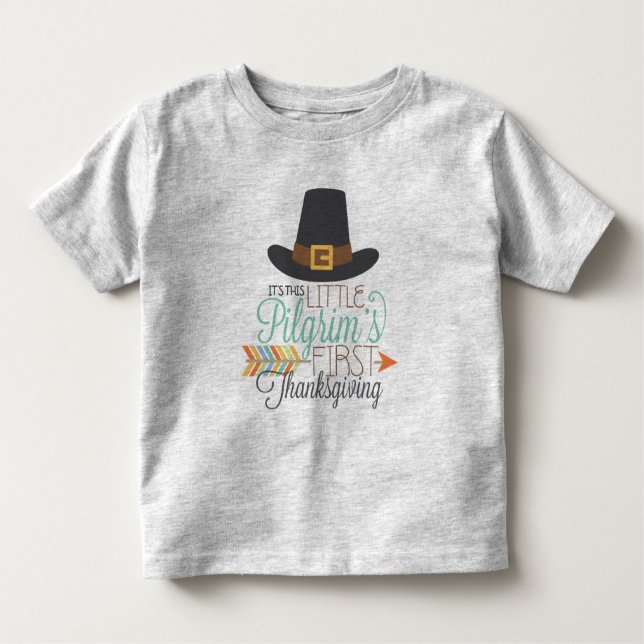 Camiseta Infantil Criança de Primeira Ação de Graças de Little Pilgr (Frente)