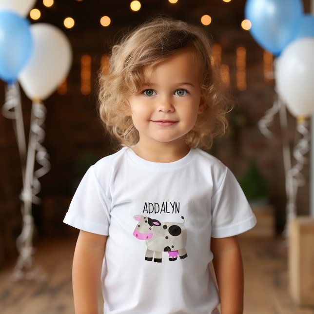 Camiseta Infantil Criança de Vaca Bonita, Toddler (Cute cow child's t-shirt personalized with a name.)