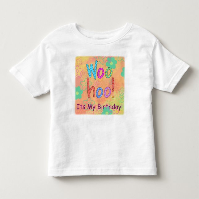 Camiseta Infantil Criança é Woohoo é o meu gráfico laranja de aniver (Frente)