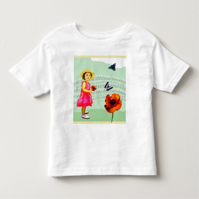 Camiseta Infantil Criança: Eu amo a música! borboletas das papoilas (Frente)