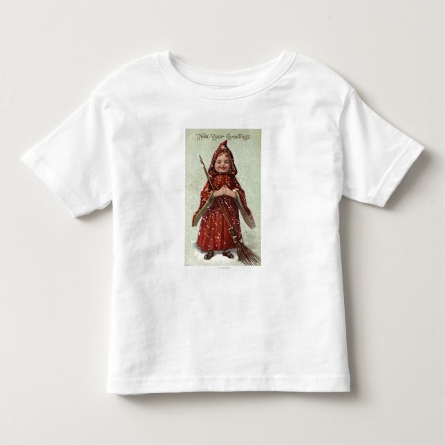 Camiseta Infantil Criança vestida no casaco vermelho (Frente)