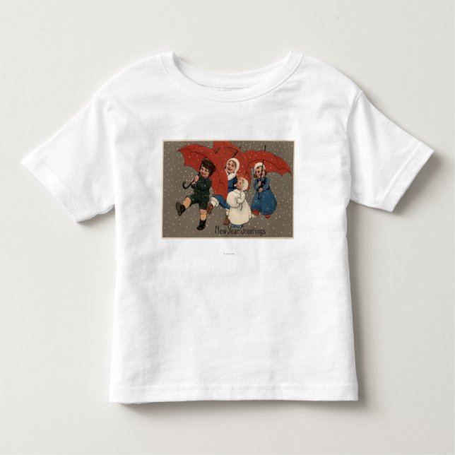 Camiseta Infantil Crianças com guarda-chuvas (Frente)