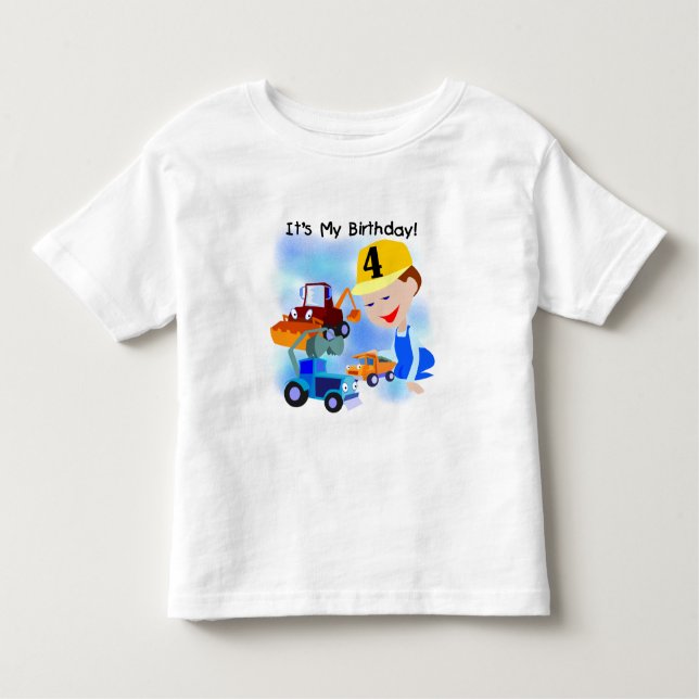 Camiseta Infantil Crianças Construção 4º aniversário T-shirts e pres (Frente)