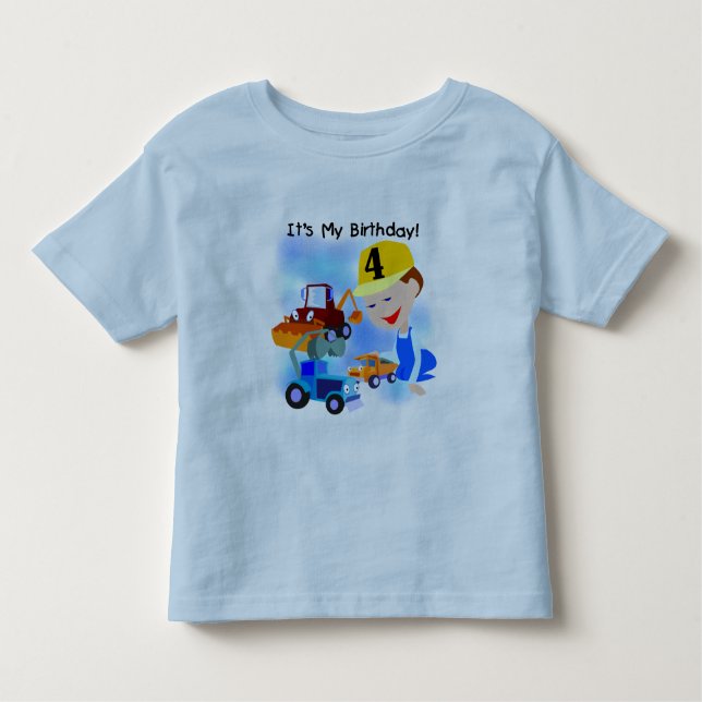Camiseta Infantil Crianças Construção 4º aniversário T-shirts e pres (Frente)
