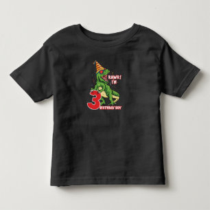 Camiseta Infantil Crianças de 3 anos dinossauros aniversários 3 fe