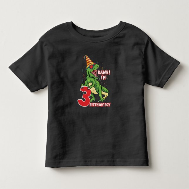 Camiseta Infantil Crianças de 3 anos dinossauros aniversários 3 fest (Frente)