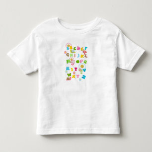 Camiseta Infantil Crianças Divertidas Coloridas Alphabet Bonito