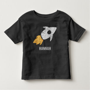 Camiseta Infantil Crianças do Espaço Exterior do Foguete Dourado Per