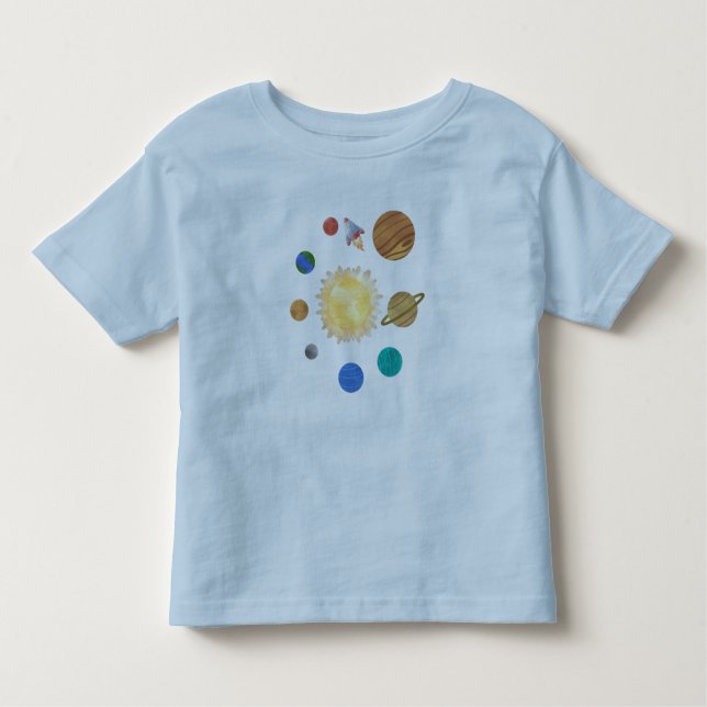 Camiseta Infantil Crianças do sistema solar de 8 planetas (Frente)