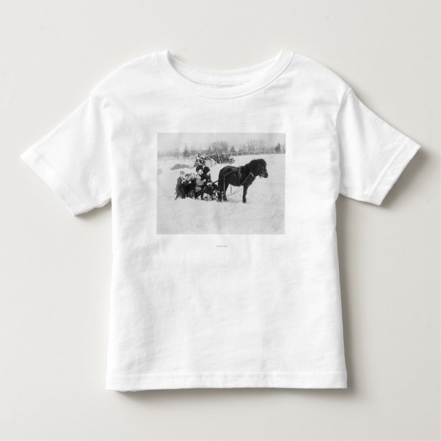 Camiseta Infantil Crianças na fotografia tirada pônei do trenó (Frente)