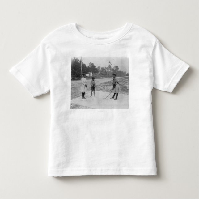 Camiseta Infantil Crianças pretas que jogam a fotografia do golfe (Frente)