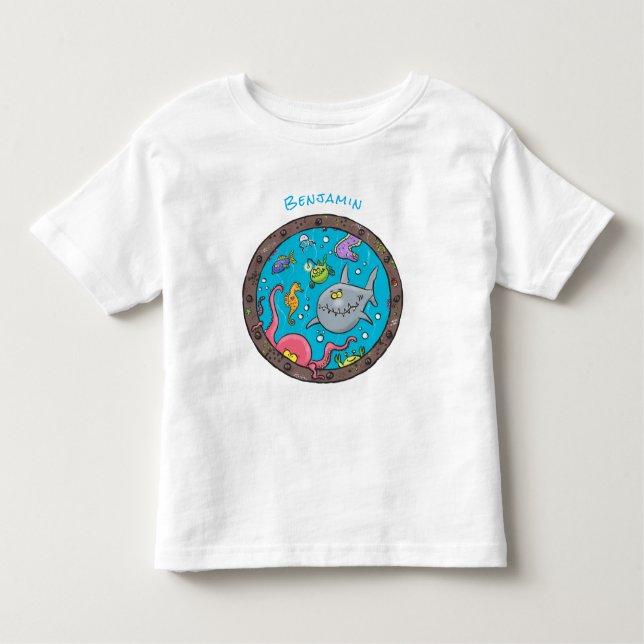 Camiseta Infantil Criaturas marinhas engraçadas desenho de desenhos  (Frente)