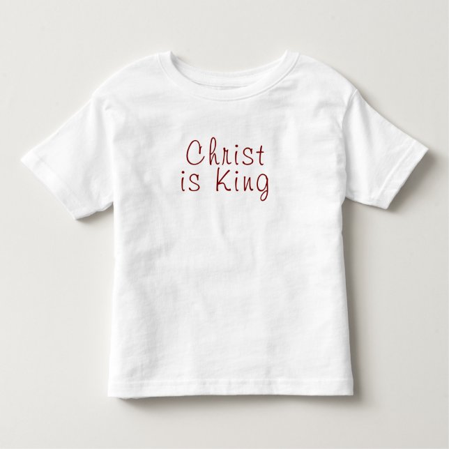 Camiseta Infantil Cristo é Rei | Texto vermelho em branco (Frente)