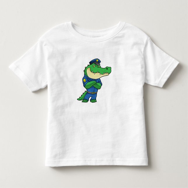 Camiseta Infantil Crocodilo como agente da polícia com uniforme (Frente)
