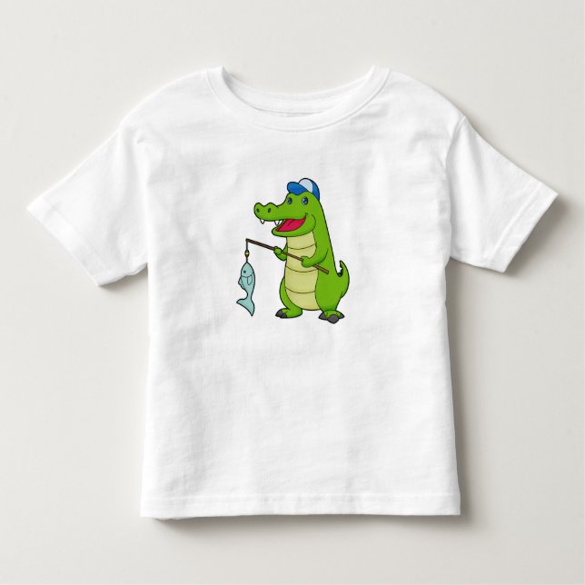 Camiseta Infantil Crocodilo Pesca com Pescado (Frente)
