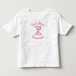 Camiseta Infantil Cruz Cristã Chi Ro Rosa Personalizada