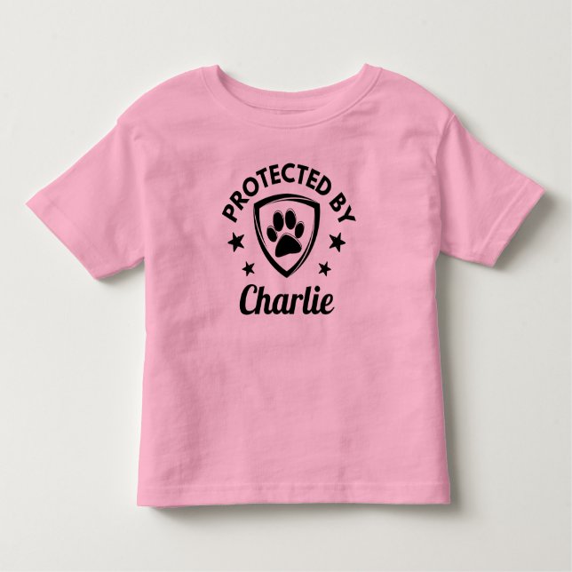 Camiseta Infantil Cubo de Nome Personalizado de Cachorro "Protegido  (Frente)