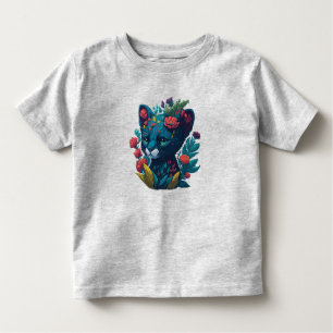 Camiseta Infantil Cubo Pantera Preto com Traço de Flores