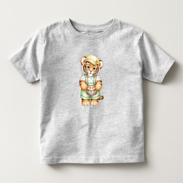 Camiseta Infantil Cubo Tiger com tambor de brinquedo por Natasha Us (Frente)