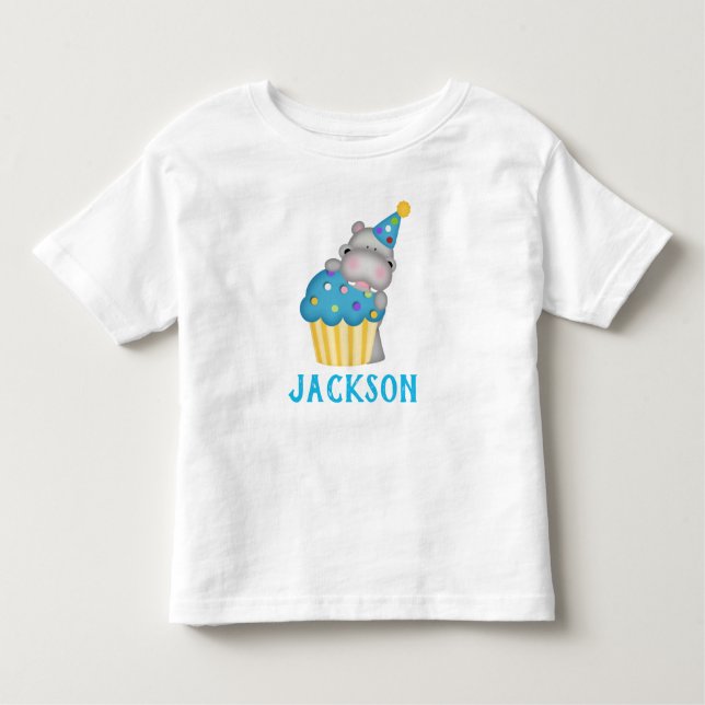 Camiseta Infantil Cupcake de Aniversário de Hippo Bonito Personaliza (Frente)